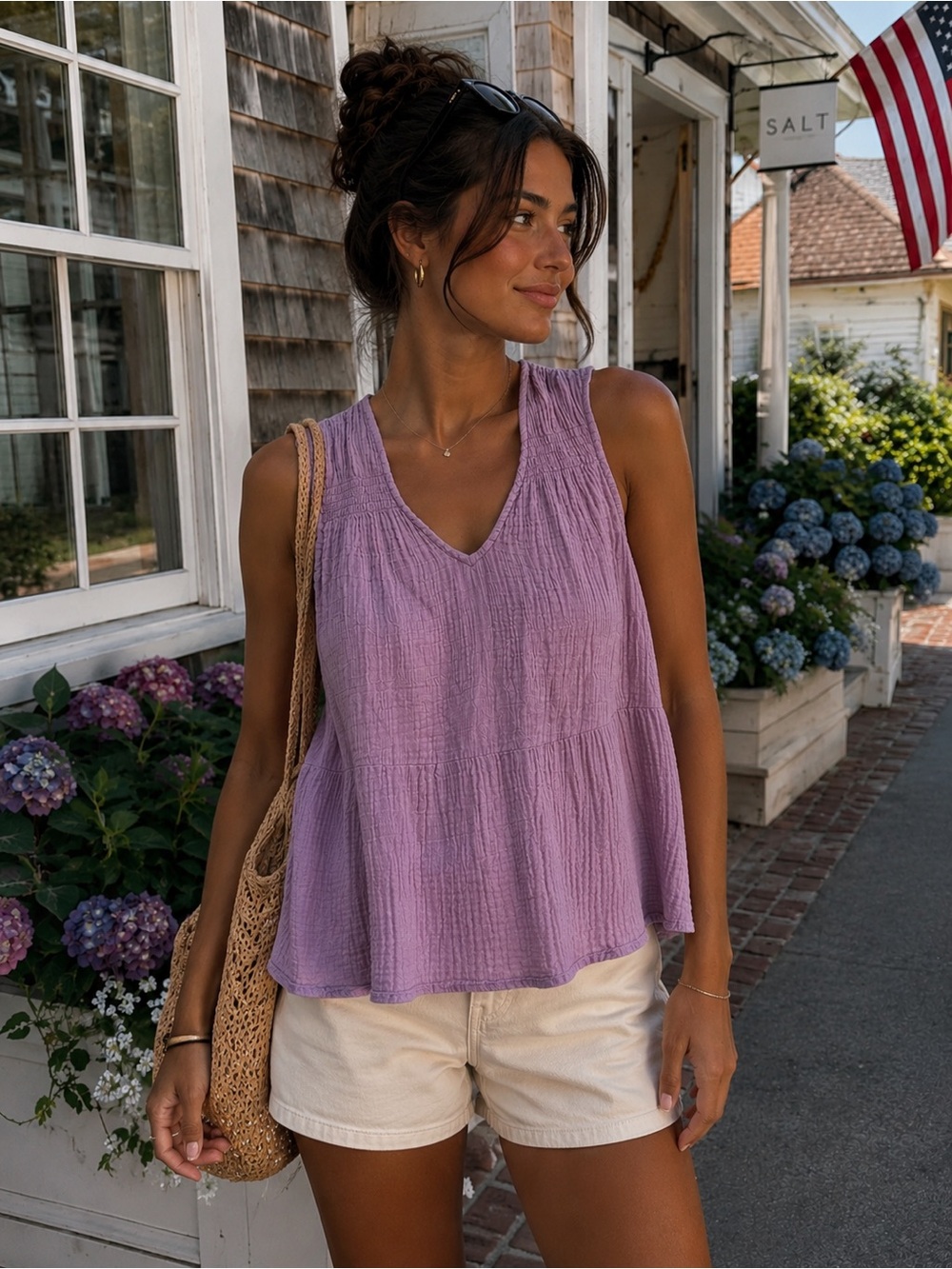 Faherty Organic Cotton Gauze Tank Top Lavender Lilac Swing Coastal Boho M - Picture 1 of 8